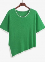 女装圆领不规则上衣新款T恤 绿色 